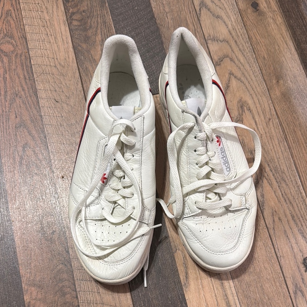 Adidas White Sneakers with Red Accents